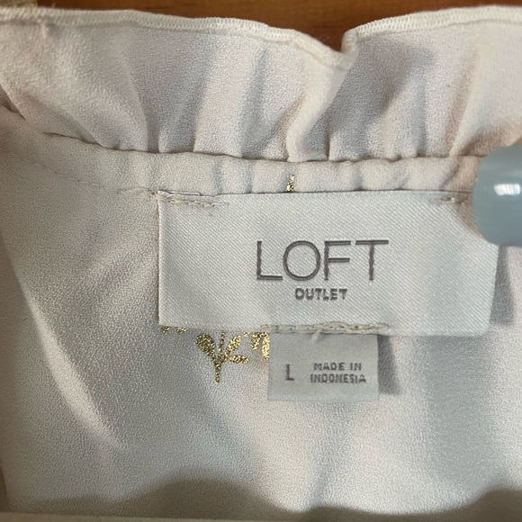 LOFT Women's Cream Blouse with Gold Leaf Design - Picture 8 of 9